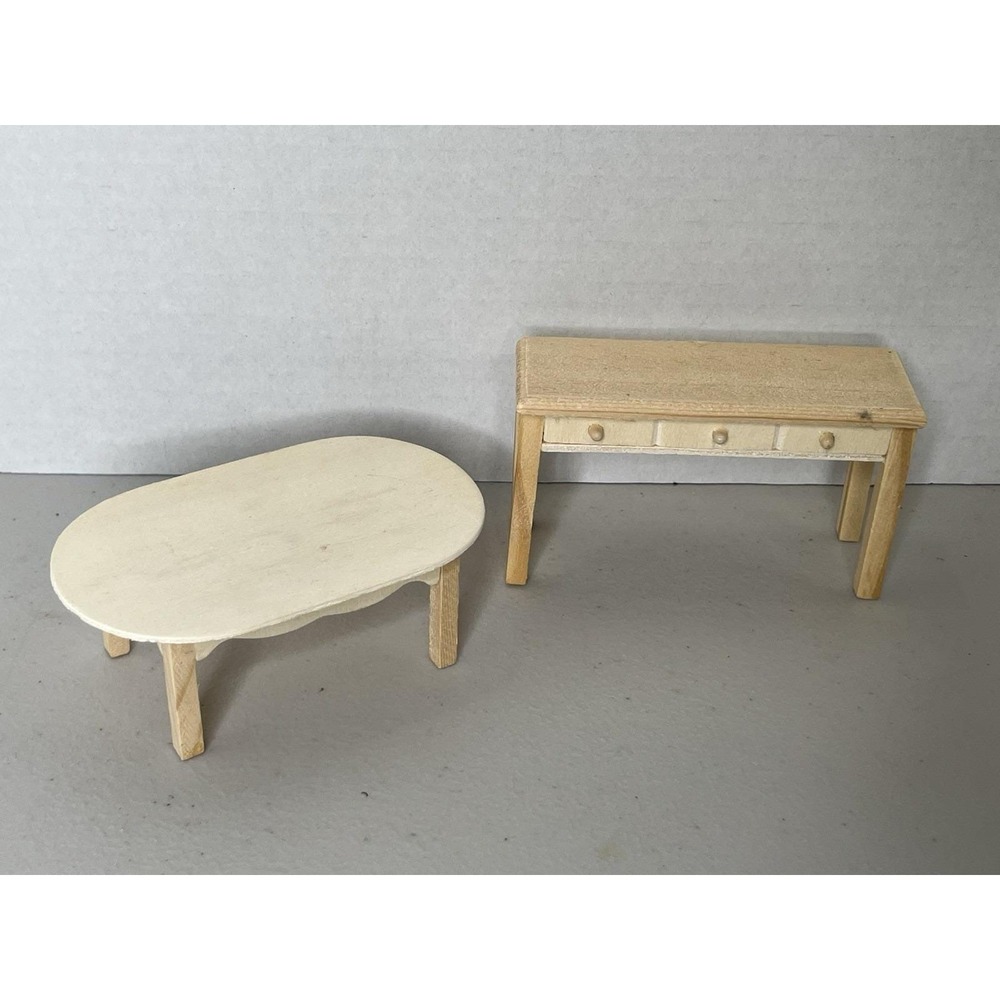 Doll House Miniature Furniture Wood Desk & Oval table Unfinished